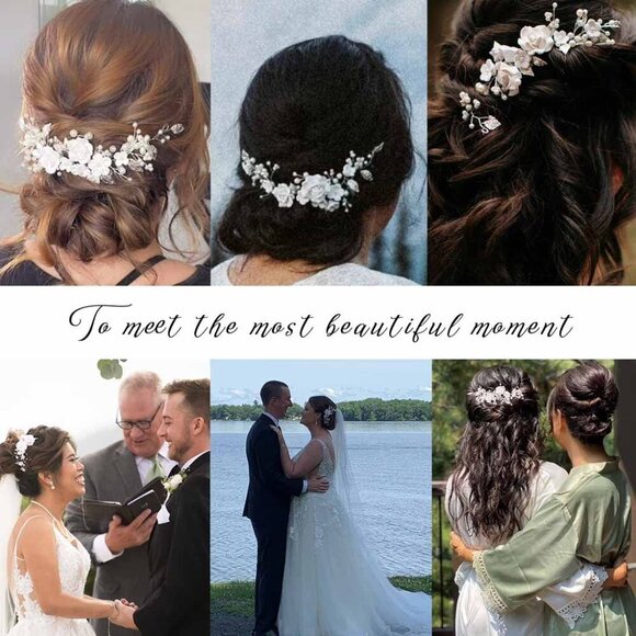 Flower Bride Wedding Hair Vine Pearl Bridal Headpiece Leaf Hair Accessories Hair - Picture 6 of 8